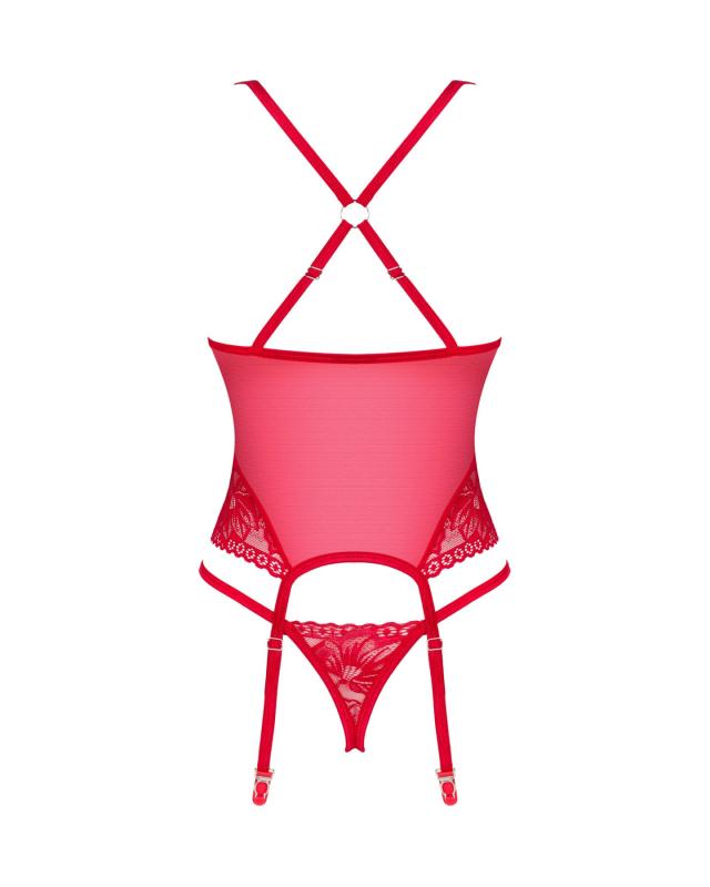 SO8650 Прозорий корсет Obsessive Lacelove corset M/L Red, мереживо, підв’язки для панчіх