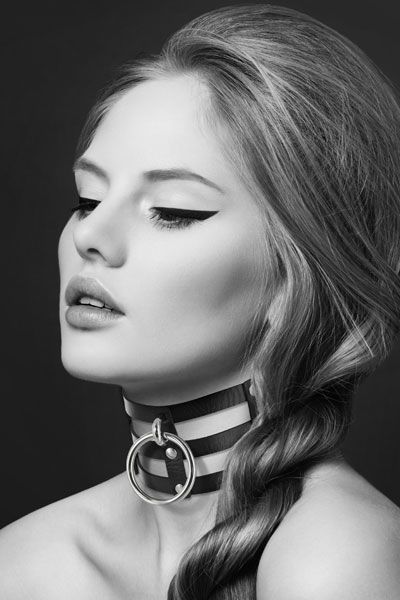 SO1886 Чокер потрійний з кільцем для повідця Bijoux Pour Toi - FETISH, екошкіра