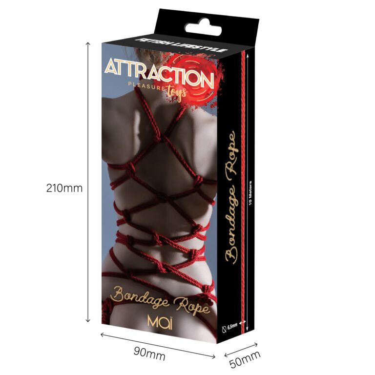 SO6574 Мотузка для BDSM MAI Bondage Rope Red, довжина 10 м, діаметр 6,5 мм, поліестер