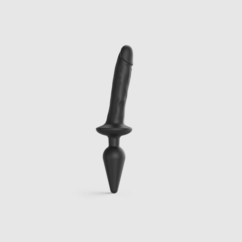 SO6828 Анальна пробка з дилдо 2в1 Strap-On-Me SWITCH PLUG-IN REALISTIC DILDO Black L, діаметр 4,5/3,4 см