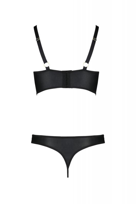 SO7096 Комплект з екошкіри Passion Malwia Bikini 4XL/5XL black, з люверсами та ремінцями, бра, трусики