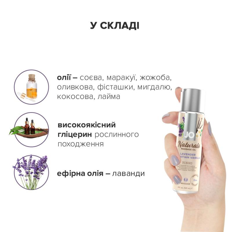 SO6165 Масажна олія System JO - Naturals Massage Oil - Lavender & Vanilla з натуральними ефірними оліями (1