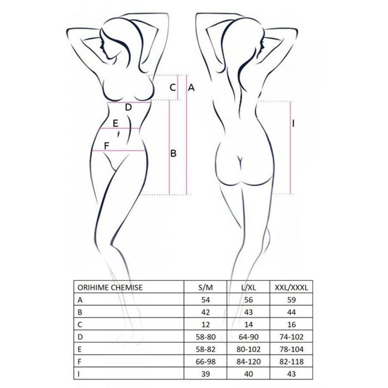 EL16405 Сорочка прозора з пажами ORIHIME CHEMISE white S/M - Passion, трусики, стрепи