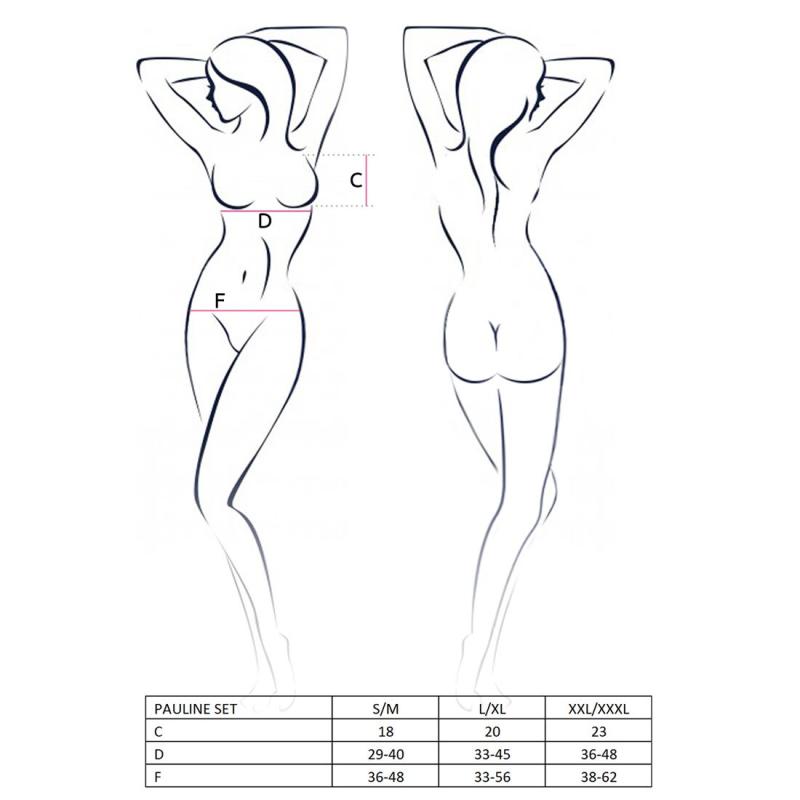 EL15804 Комплект білизни PAULINE SET black L/XL Passion: стрепи: ліф, стрінги і пояс для панчох