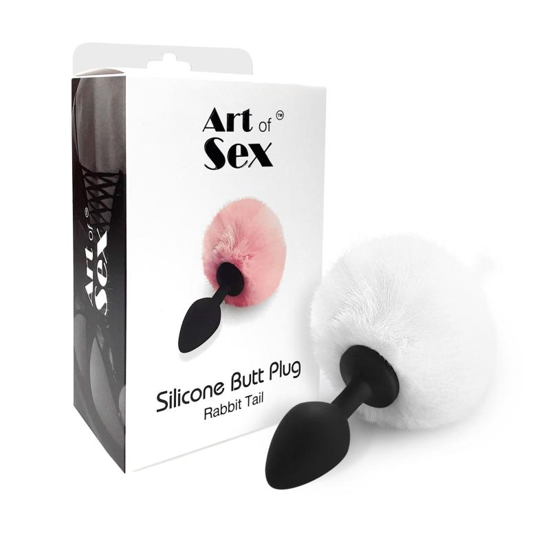 SO6695 Силіконова анальна пробка М Art of Sex - Silicone Bunny Tails Butt plug White, діаметр 3,5 см