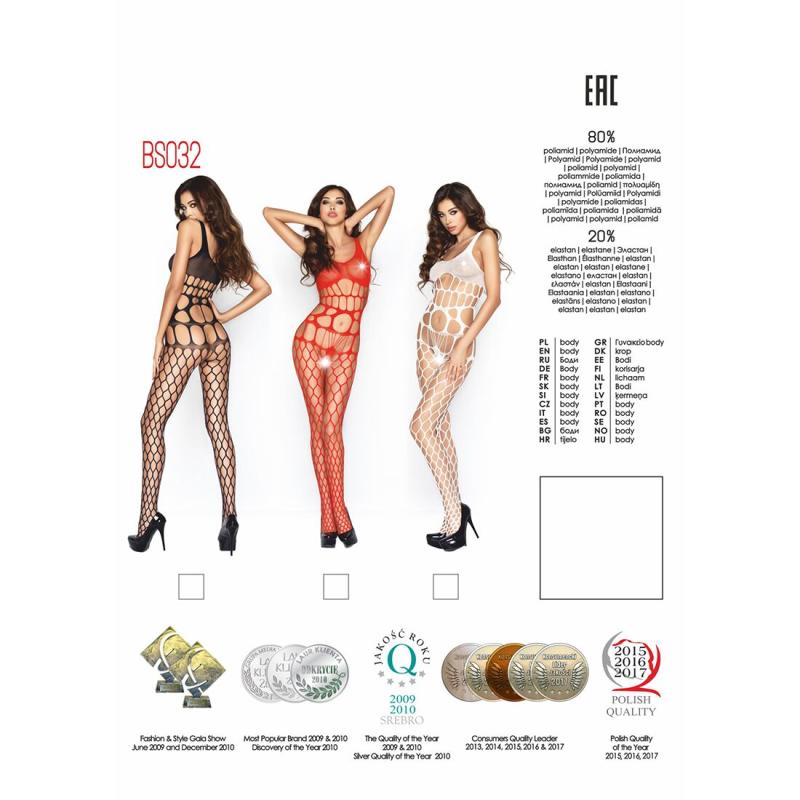 PBS032B Бодистокинг Passion BS032 black, комбинезон, топ и крупная сетка