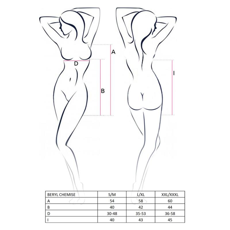 EL10605 Сорочка беби долл BERYL CHEMISE S/M - Passion, трусики, полупрозрачная, лента под грудь