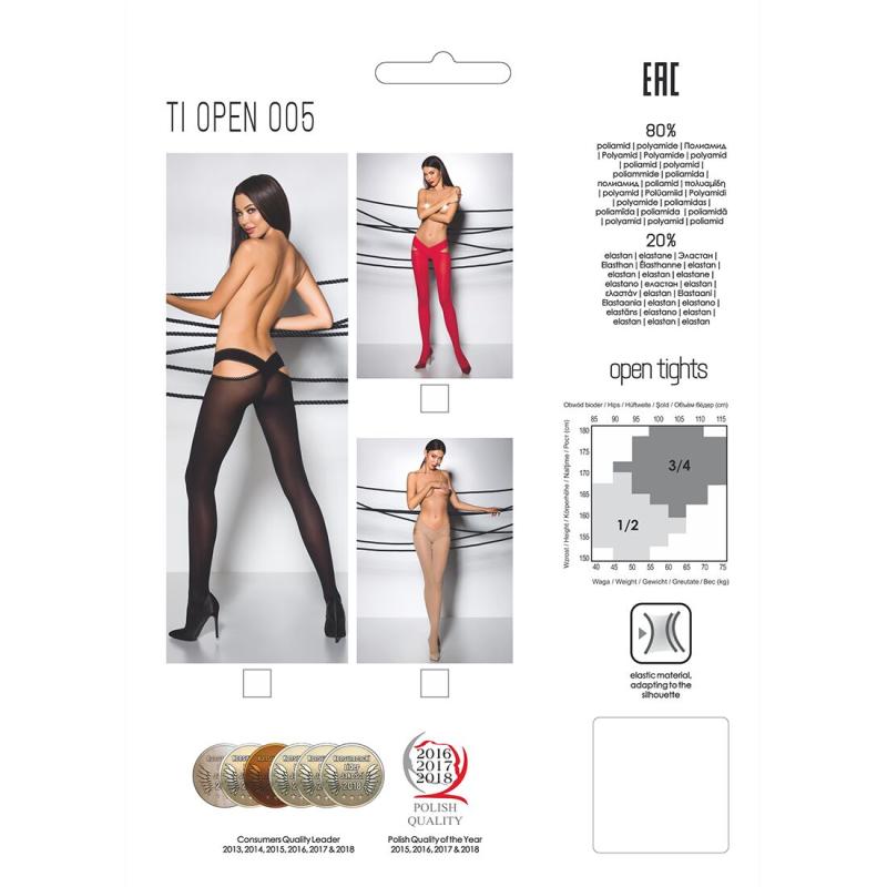 PS24511 Еротичні колготки TIOPEN 005 roso 3/4 (60 den) - Passion, з вирізом, оригінальний пояс