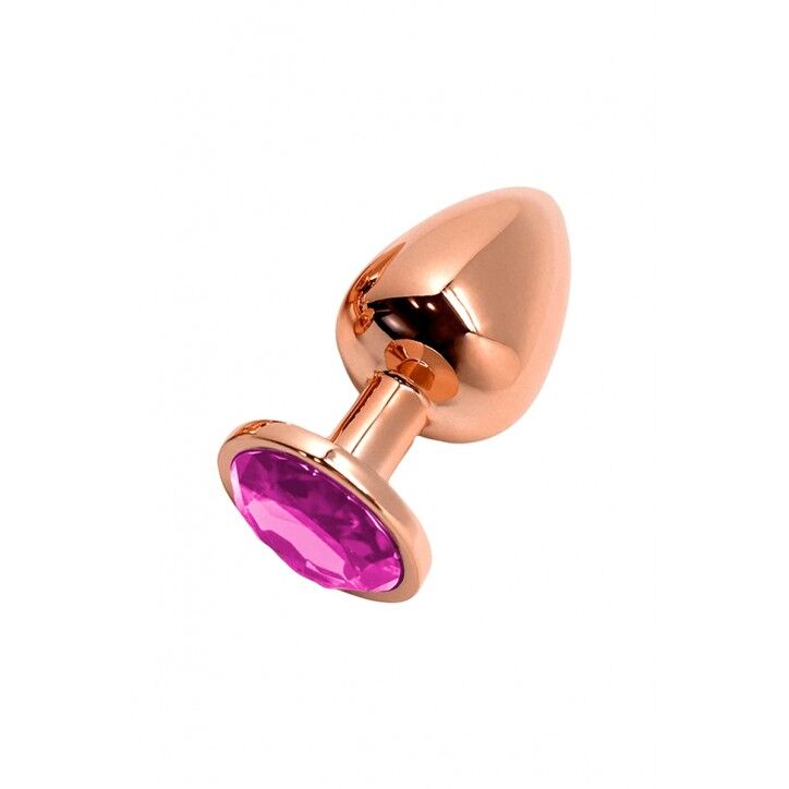 SO7429 Металлическая анальная пробка Wooomy Tralalo Rose Gold Metal Plug Magenta S диаметр 2,8см, длина 7см