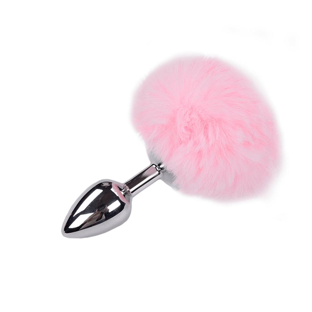 SO6313 Металева анальна пробка Кролячий хвостик Alive Fluffy Plug S Pink, діаметр 2,8 см