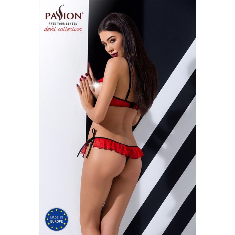 PS25509 Комплект білизни CHERRY SET OpenBra red XXL/XXXL - Passion Exclusive: відкритий ліф, трусики-спіднич