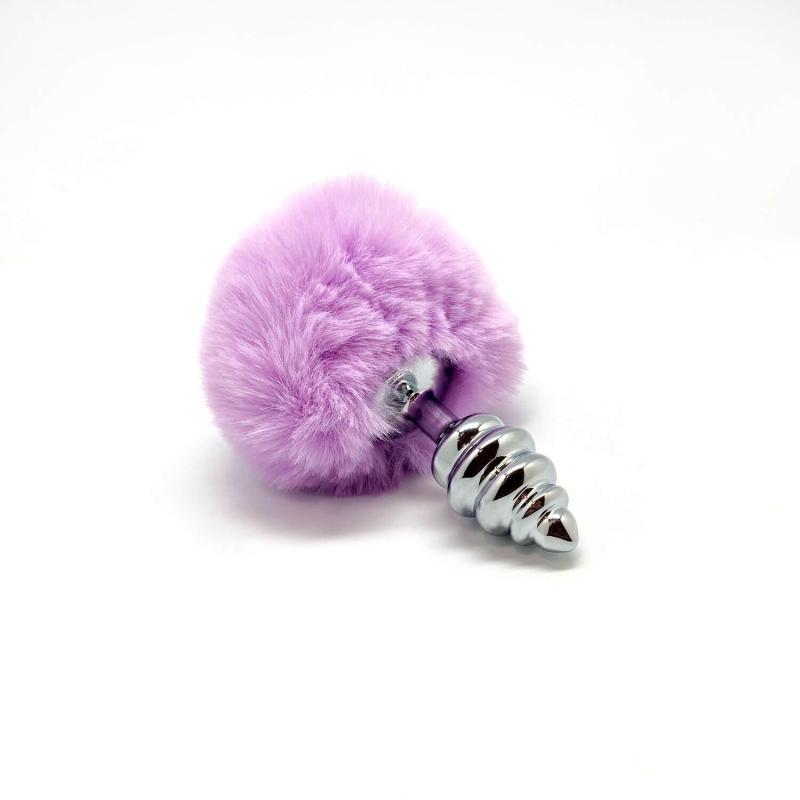 SO6306 Металева анальна пробка Кролячий хвостик Alive Fluffy Twist Plug S Purple, діаметр 2,9 см