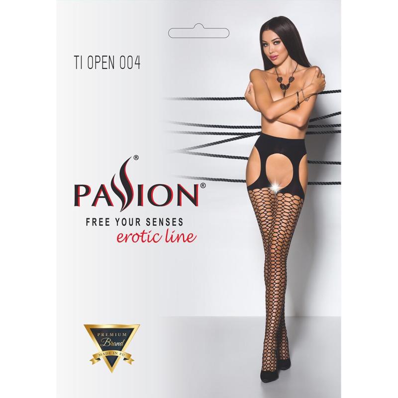 PS24507 Еротичні колготки TIOPEN 004 black 3/4 (fishnet 40 den) - Passion, імітація панчох і пояса