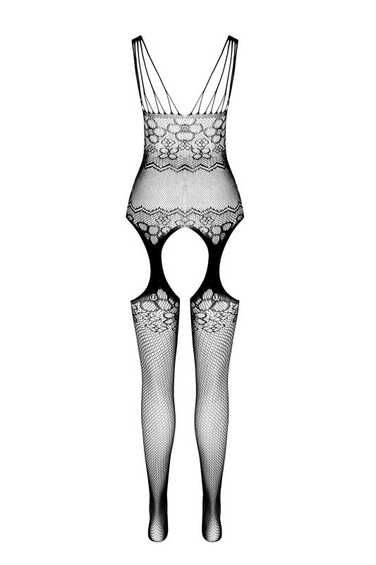 SO7071 Бодистокинг Passion ECO BS004 black, открытый доступ, имитация подвязок, цветочный декор