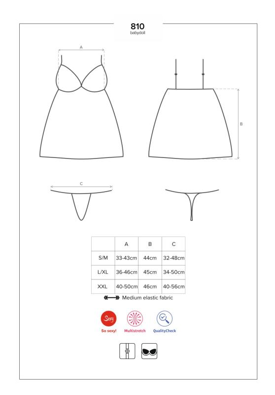 SO7155 Сатиновий пеньюар з мереживом Obsessive 810-BAB-2 babydoll & thong L/XL, білий, пеньюар, танга