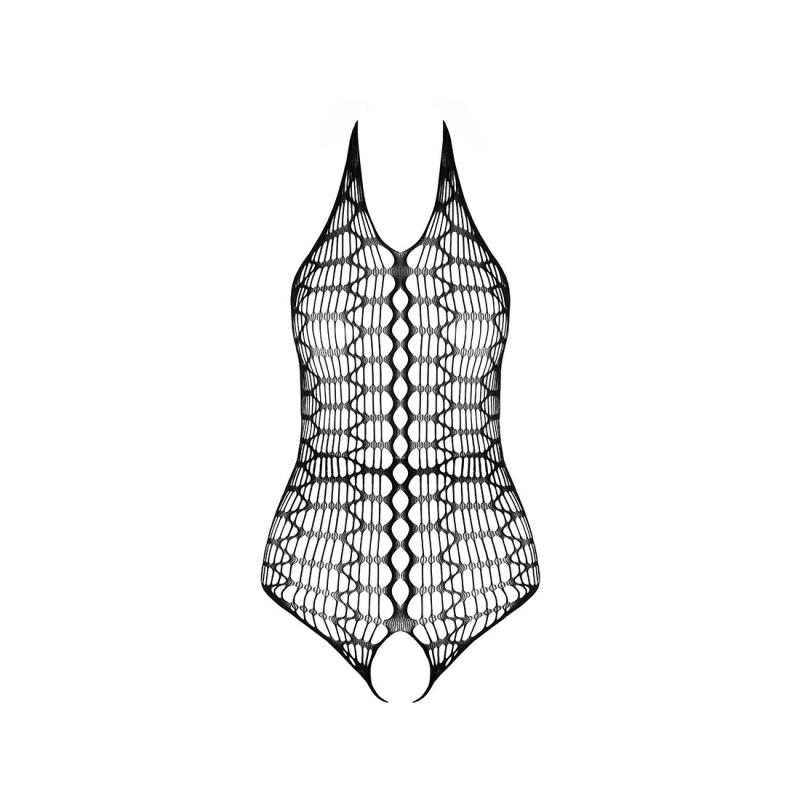 SO6379 Бодістокінг у велику сітку Passion BS087 black, відкрита спина, халтер, з доступом