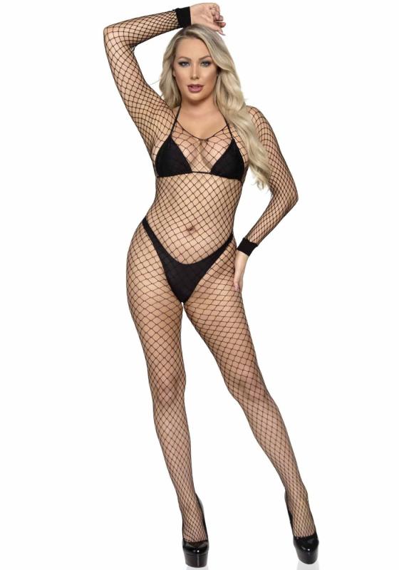 SO8614 Бодістокінг у велику сітку Leg Avenue Long Sleeved Bodystocking One size Black, довгий рукав