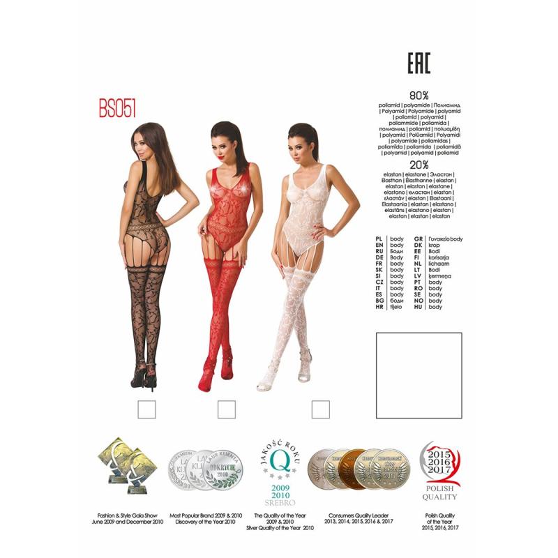 PBS051W Бодістокінг Passion BS051 white, комбінезон, імітація панчох і боді