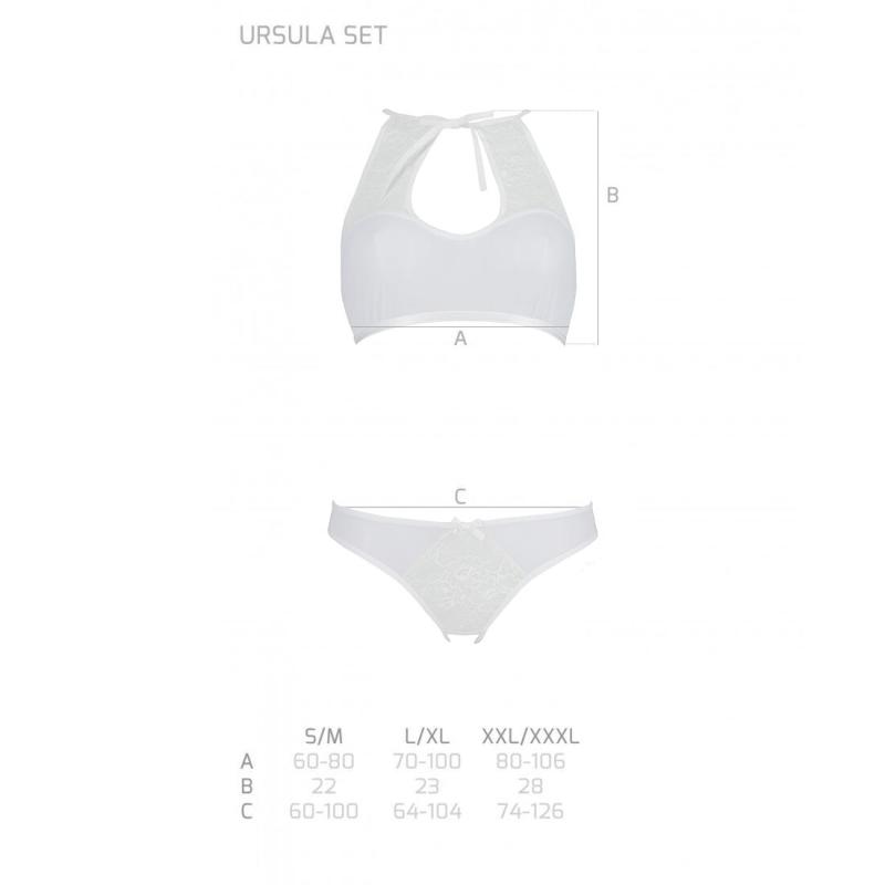 SO5845 Комплект: бра, трусики с ажурным декором и открытым шагом Ursula Set white S/M — Passion
