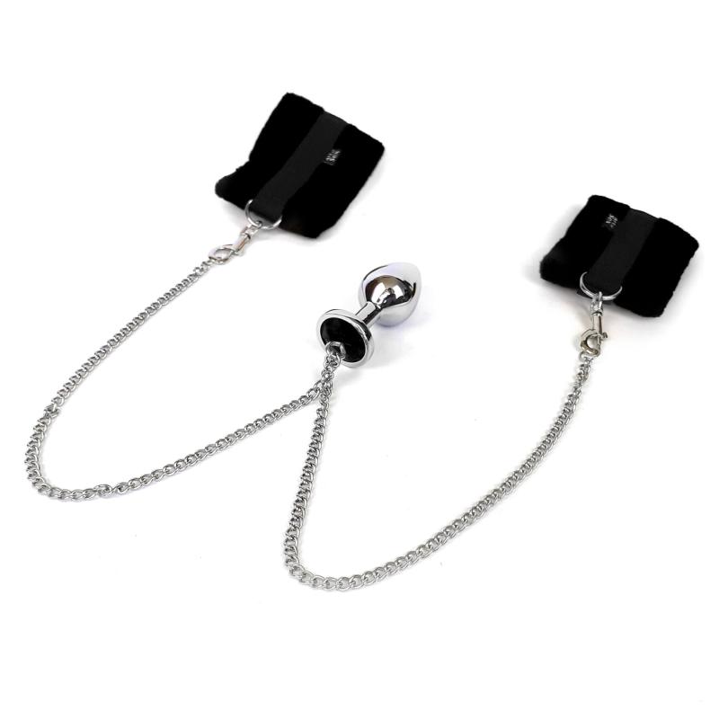 SO6235 Наручники з металевою анальною пробкою Art of Sex Handcuffs with Metal Anal Plug  size M Black