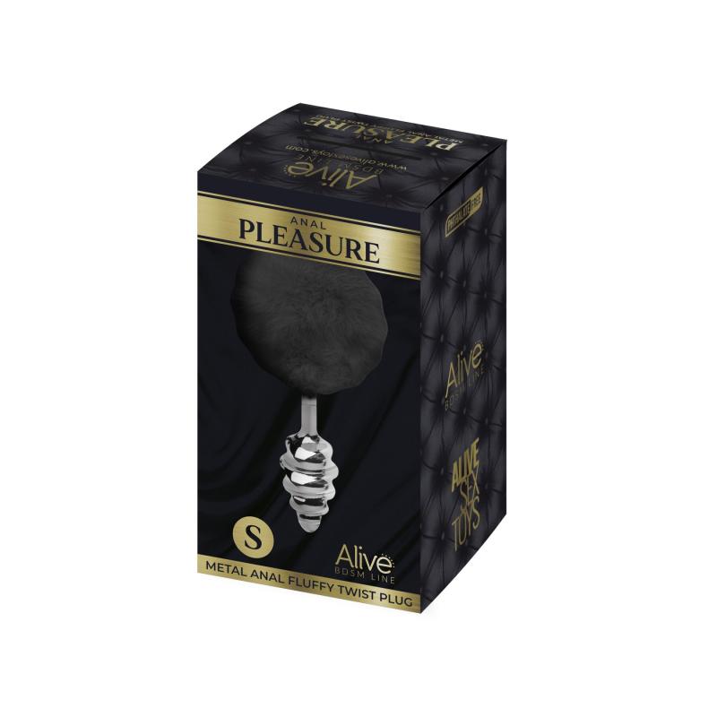 SO6307 Металева анальна пробка Кролячий хвостик Alive Fluffy Twist Plug S Black, діаметр 2,9 см