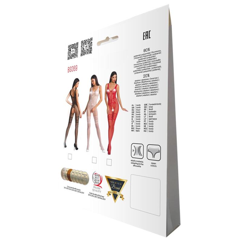 PBS069R Бодістокінг Passion BS069 red, комбінезон, імітація панчох і боді