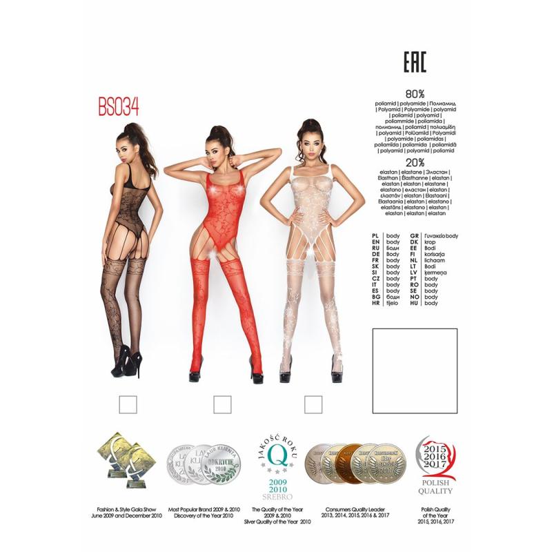 PBS034W Бодістокінг Passion BS034 white, комбінезон, імітація боді і панчіх