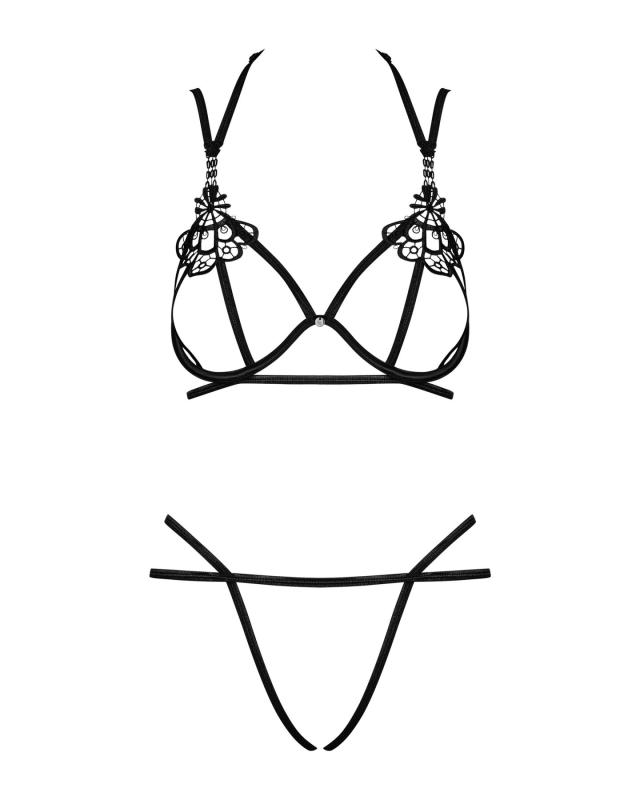SO7218 Еротичний комплект зі стреп Obsessive Badossa 2-pcs set L/XL, чорний, з доступом, бюстгальтер, стрін