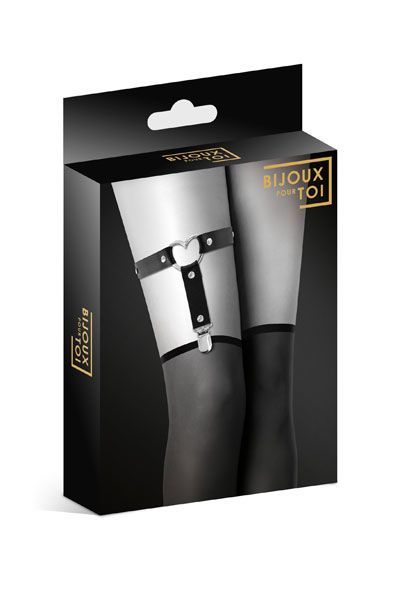 SO2222 Гартер на ногу Bijoux Pour Toi - WITH HEART Black, сексуальна підв'язка з сердечком, екошкіра