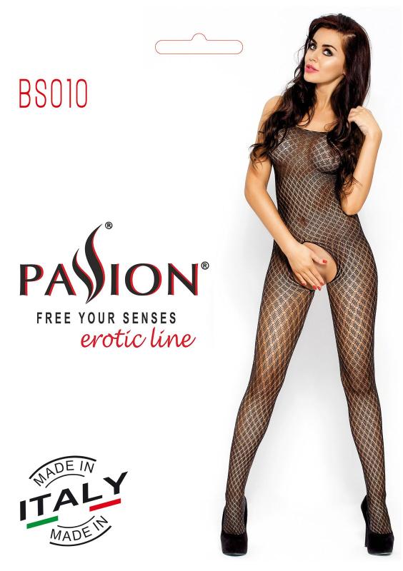 PBS010B Бодістокінг Passion BS010 black, комбінезон, дрібна сіточка