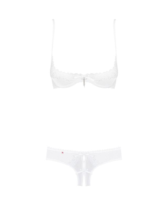 SO7194 Эротический комплект с бюстгальтером-получашкой Obsessive Alabastra S/M, белый, трусики с доступом