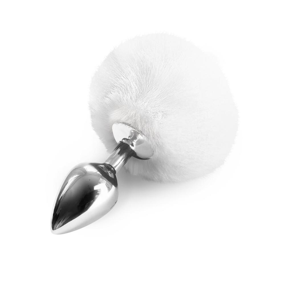 SO6962 Металева анальна пробка М Art of Sex — Bunny Tails Butt plug, Білий