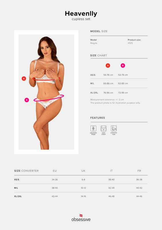 SO8177 Еротичний комплект Obsessive Heavenlly 2-pcs cupless set XL/2XL, відкриті груди, з доступом