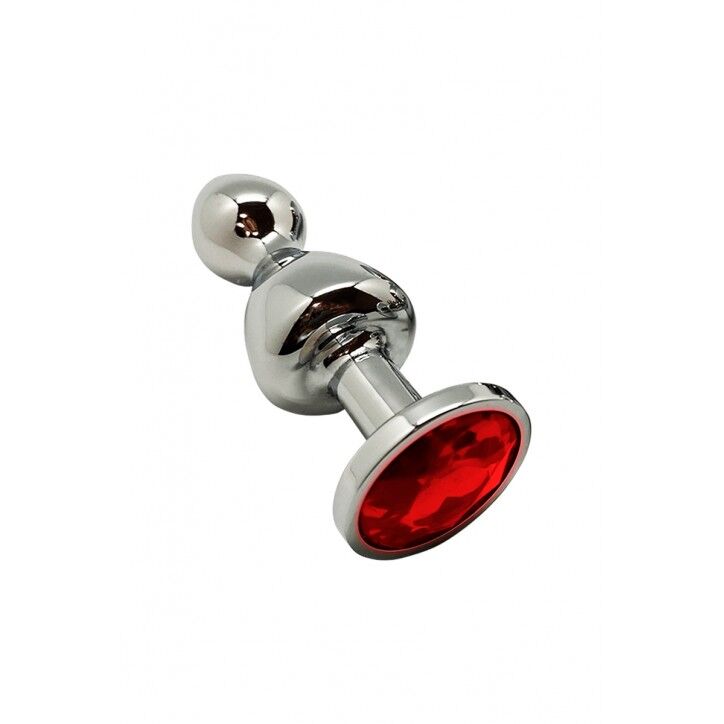 SO7416 Металева анальна пробка Wooomy Lollypop Double Ball Metal Plug Red S, діаметр 2,8 см, довжина 8,5 см