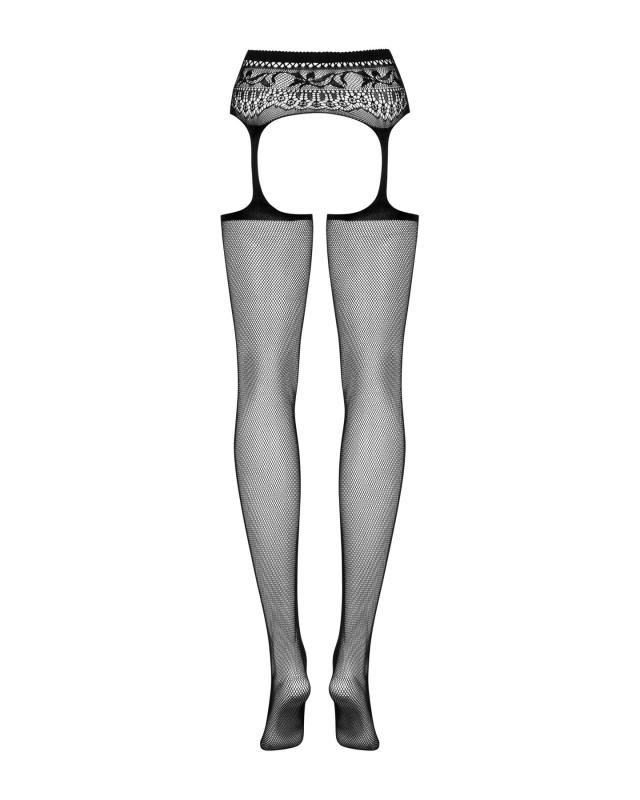 SO7271 Сітчасті панчохи-стокінги з мереживним поясом Obsessive Garter stockings S307 XL/X, чорні, імітація