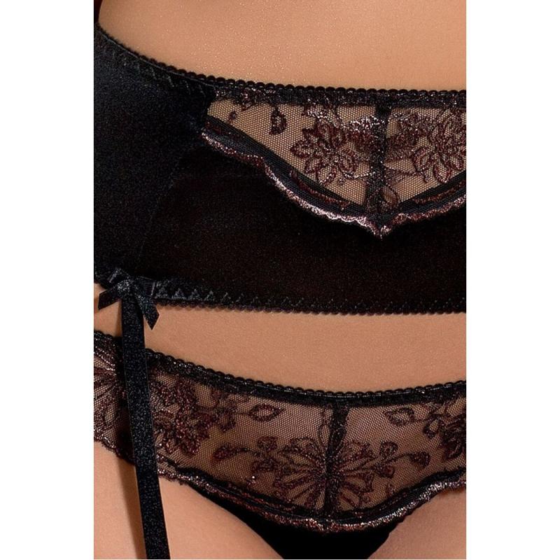 PS22723 Комплект білизни BRIDA SET OpenBra black S/M - Passion Exclusive: трусики-танга, пояс, відкритий ліф