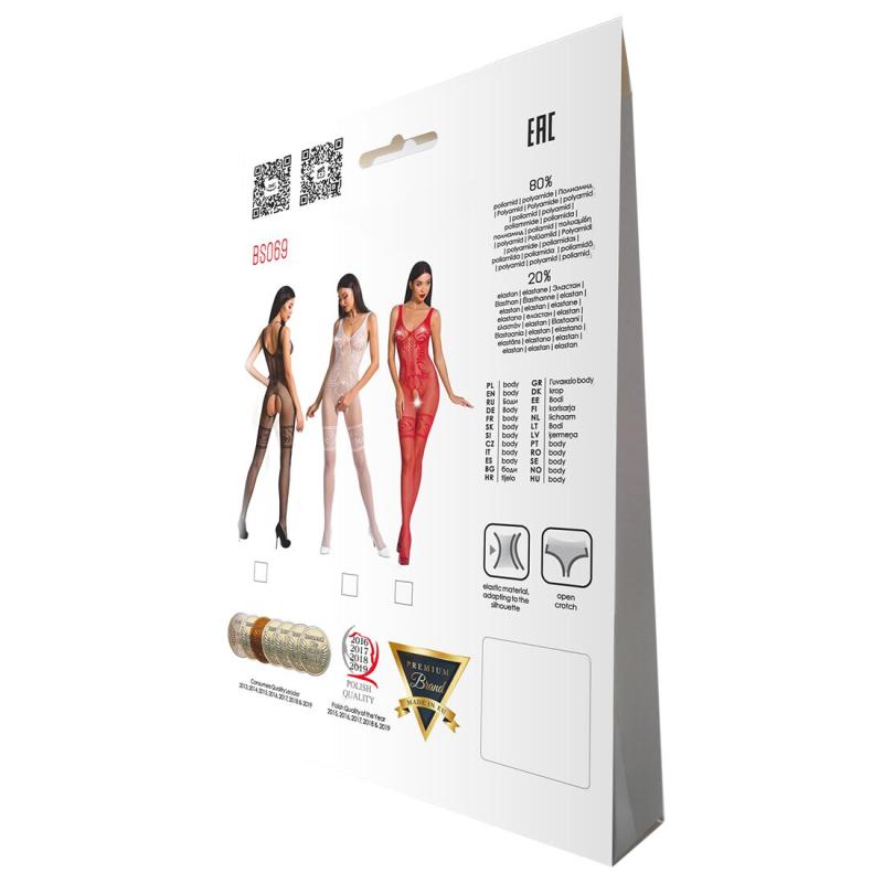 PBS069B Бодістокінг Passion BS069 black, комбінезон, імітація панчох і боді