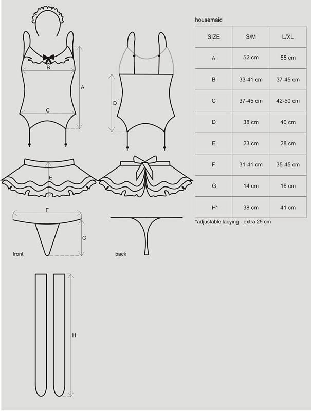 SO7709 Эротический костюм горничной с юбкой Obsessive Housemaid 5 pcs costume S/M, black, топ, юбка, стринг