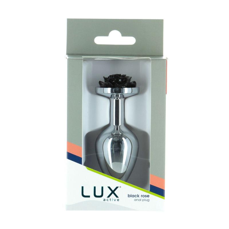 SO5572 Металева анальна пробка Lux Active з трояндою - Rose Anal Plug - Black, віброкуля в подарунок