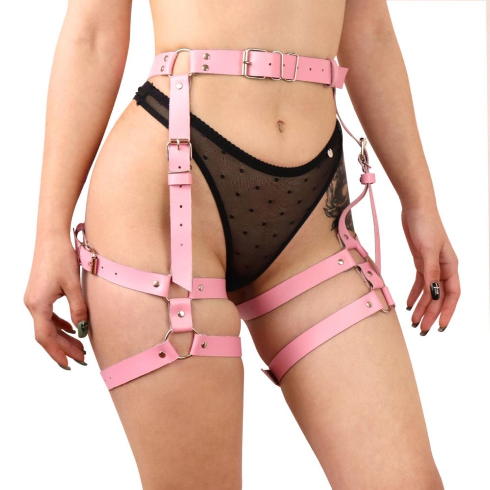 SO7764 Гартери Art of Sex Claire, натуральна шкіра, розмір L-2XL, колір рожевий