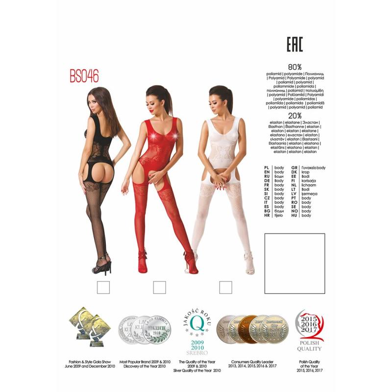 PBS046R Бодістокінг Passion BS046 red, комбінезон з імітацією панчох