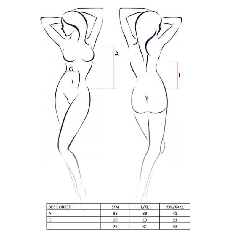 PS20302 Корсет под латекс с пажами BES CORSET black S/M - Passion Exclusive, стринги, шнуровка