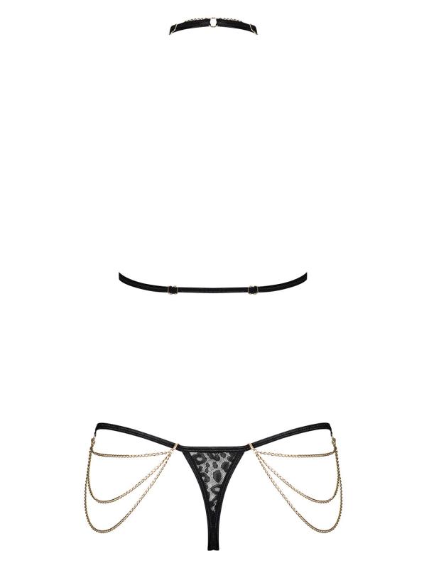 SO7875 Комплект с цепочками Obsessive Pantheria 2-pcs set black S/M, бюстгальтер, трусики