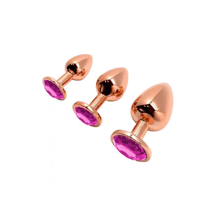 SO7427 Металева анальна пробка Wooomy Tralalo Rose Gold Metal Plug Magenta M, діаметр 3,4 см, довжина 8 см