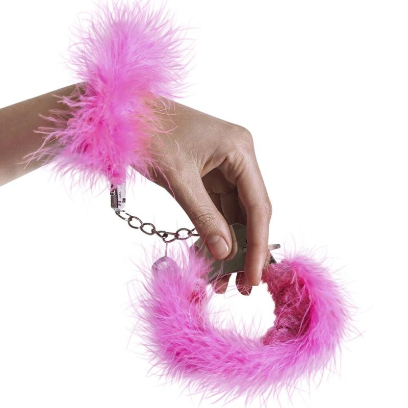 AD30301 Наручники металеві Adrien Lastic Handcuffs Pink з рожевою пухнастою обробкою