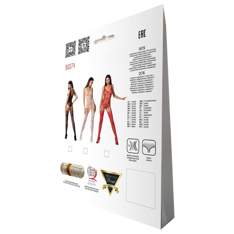 SO4148 Ажурний бодістокінг з імітацією панчіх Passion BS074 red