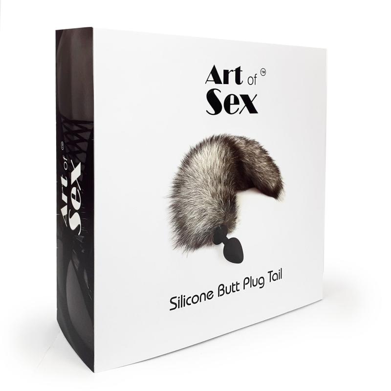 SO6189 Силіконова анальна пробка з хвостом із натурального хутра Art of Sex size M Artctic fox