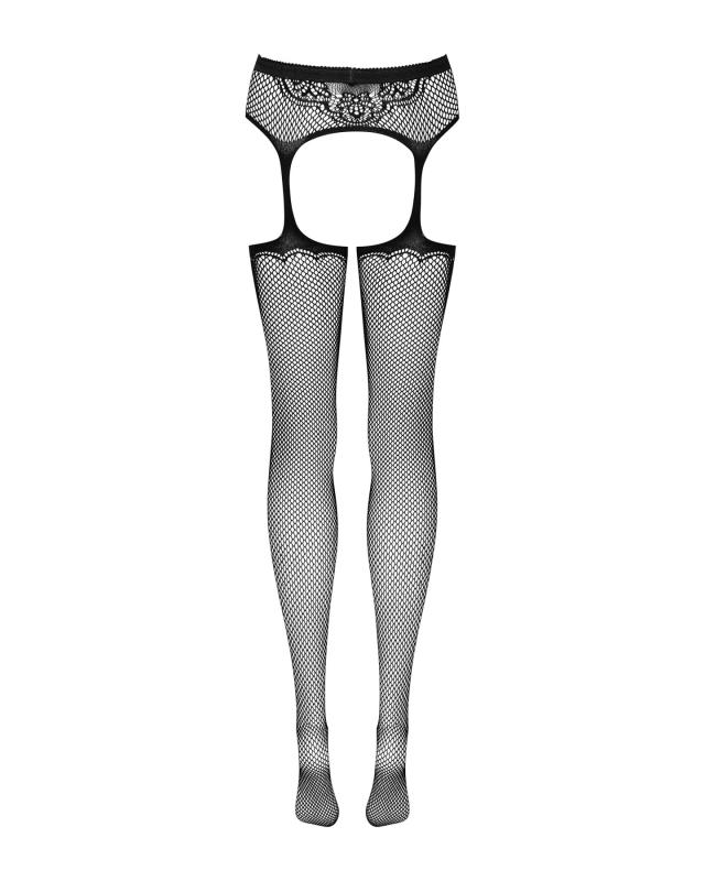 SO7269 Сетчатые чулки-стокинги с узором на ягодицах Obsessive Garter stockings S232 S/M/L, черные, имитация