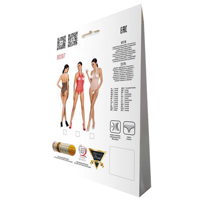 SO6381 Бодістокінг у велику сітку Passion BS087 white, відкрита спина, халтер, з доступом