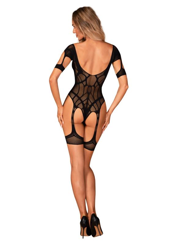 SO7700 Нейлоновий бодістокінг з імітацією гартер Obsessive Bodystocking G334 S/M/L, black, з доступом